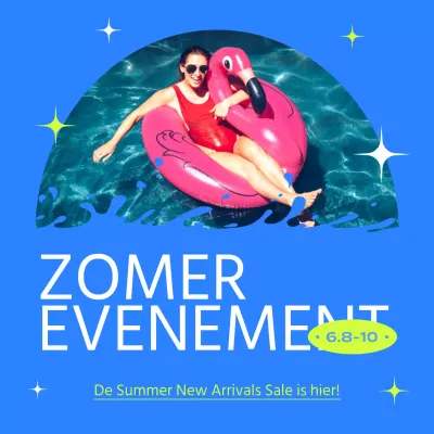 Een eenvoudige zomerse verkoopadvertentie in blauw en chartreuse