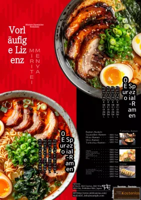 Werbung für ein Nudelgeschäft mit einem einfachen roten und schwarzen Coupon