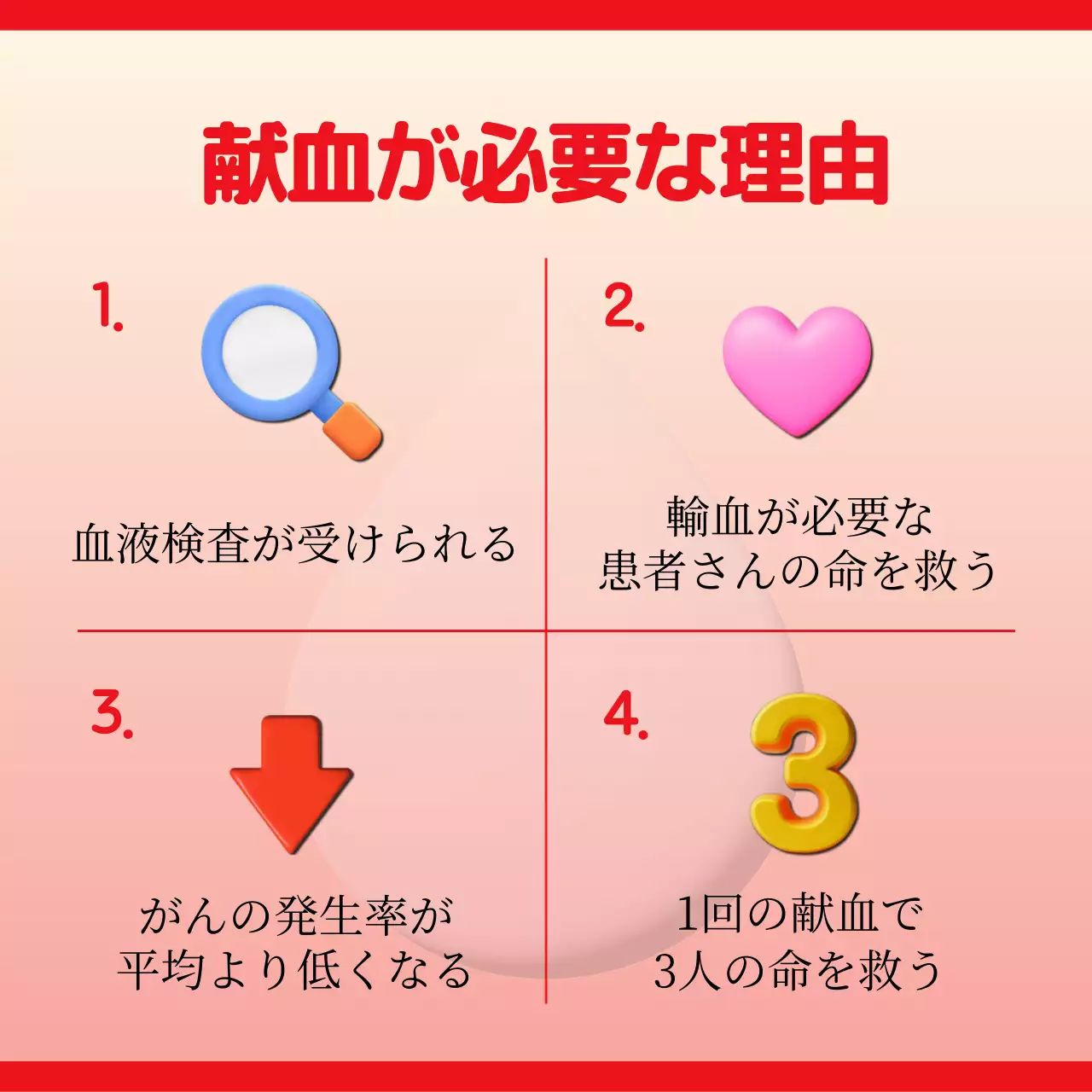 赤 シンプル 献血 ポスター Instagram カルーセル