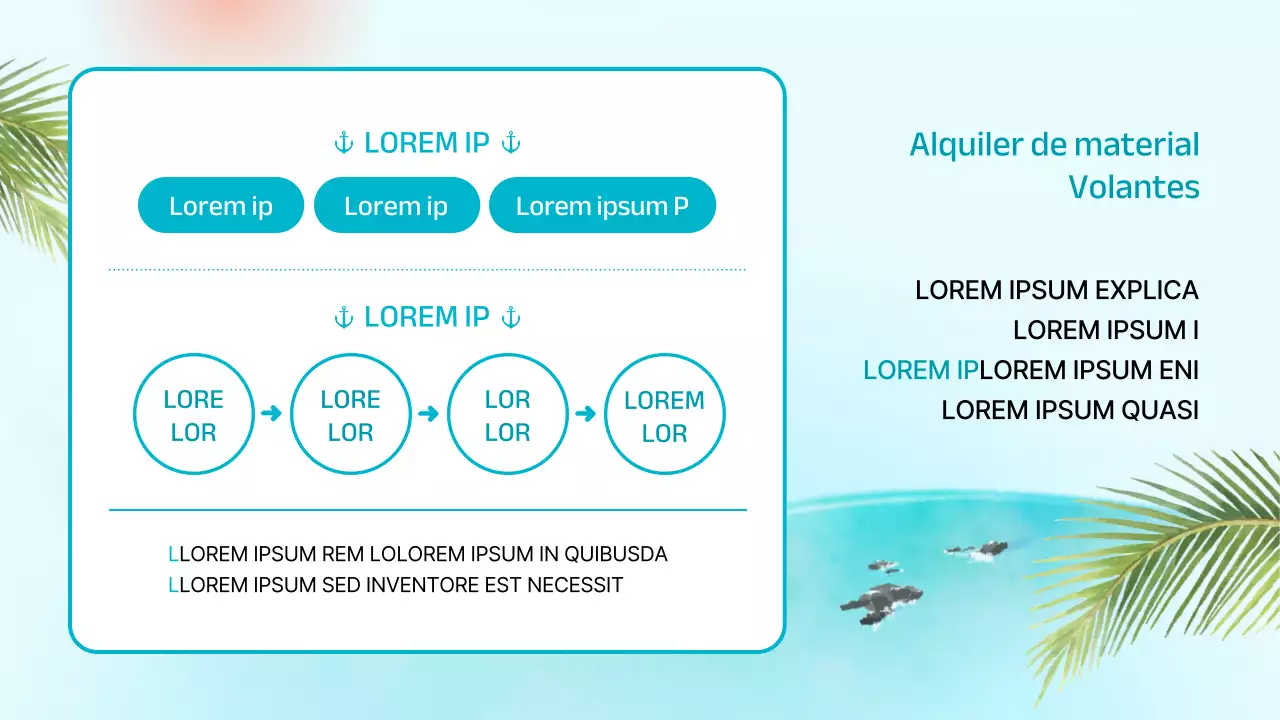 Anuncio para la colocación de una tienda de surf con aire tropical en color menta y azul