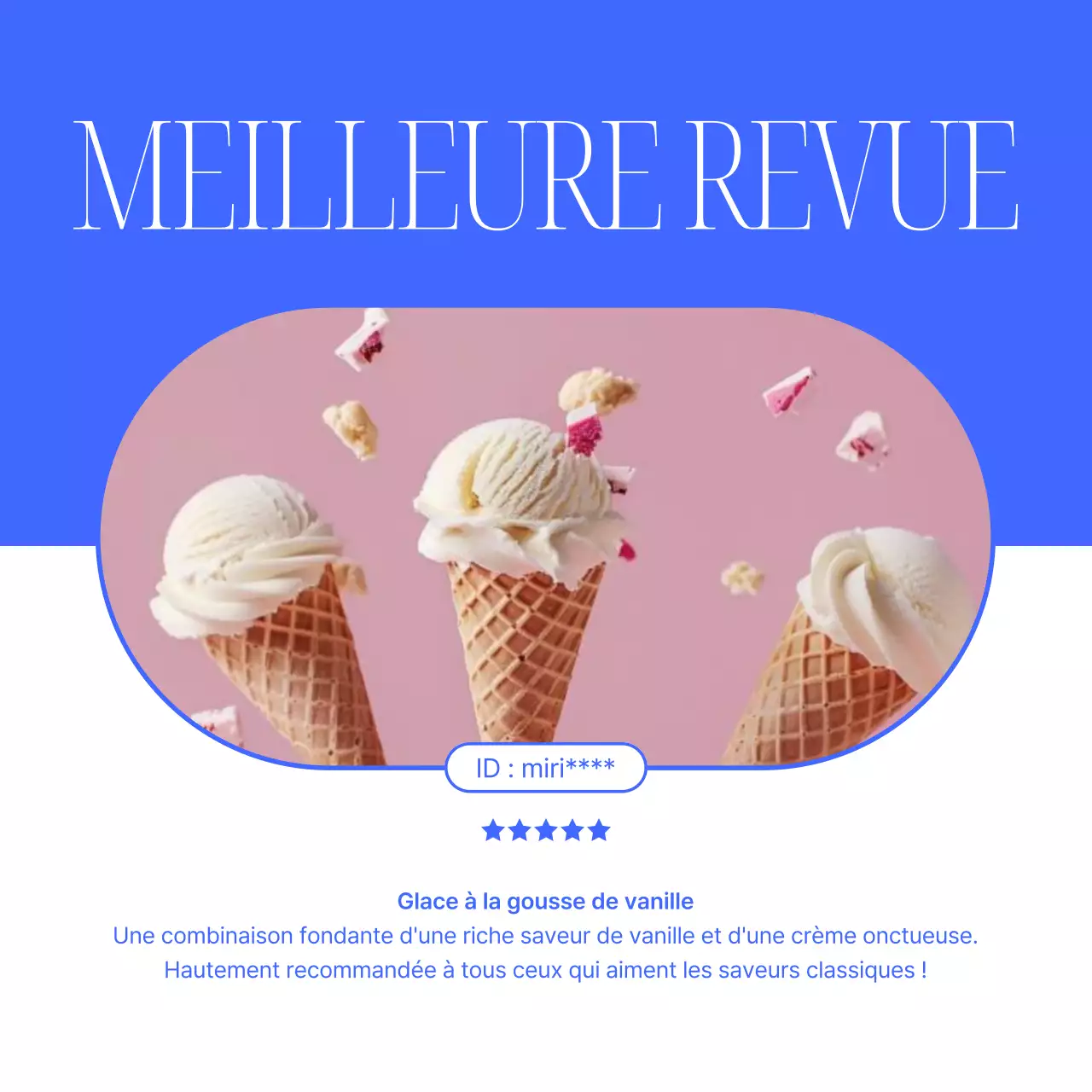 Une annonce simple pour le lancement d'une carte de desserts d'été en bleu et rose
