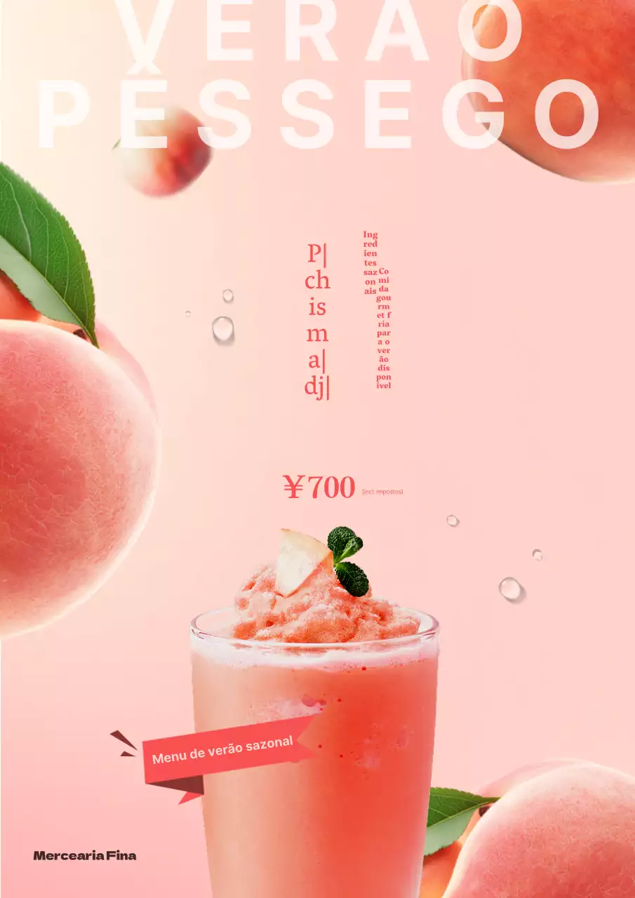 Promover um menu de bebidas de verão na moda com cores vermelhas e cor-de-rosa