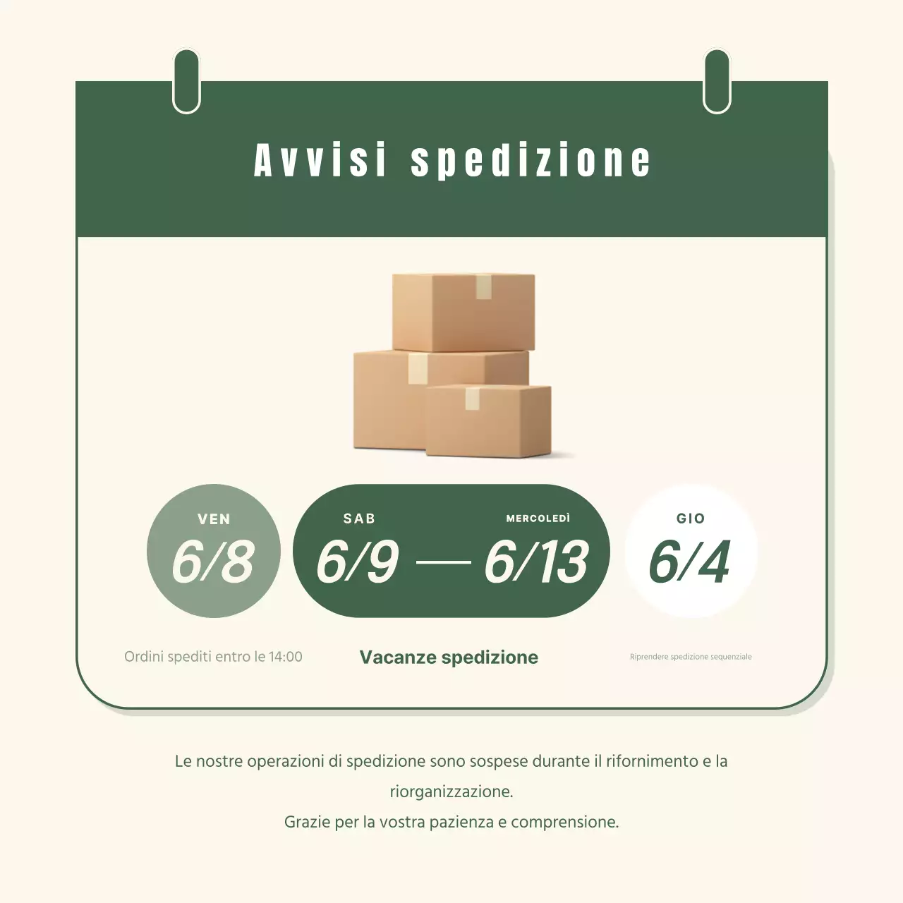 Un semplice avviso di consegna in avorio e kaki