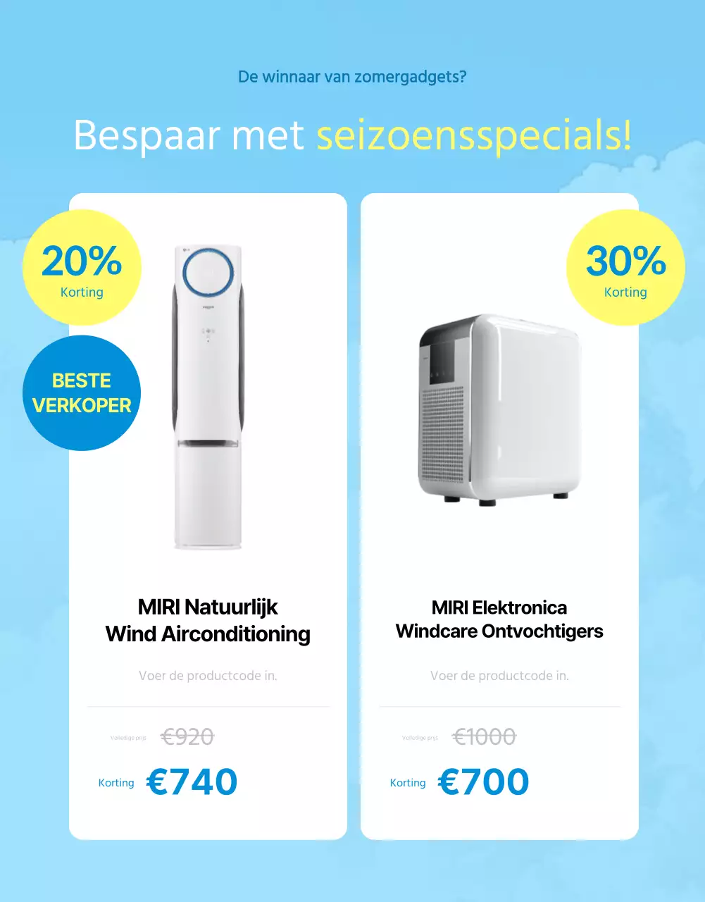 Advertentie zomeruitverkoop met blauwe en gele accenten