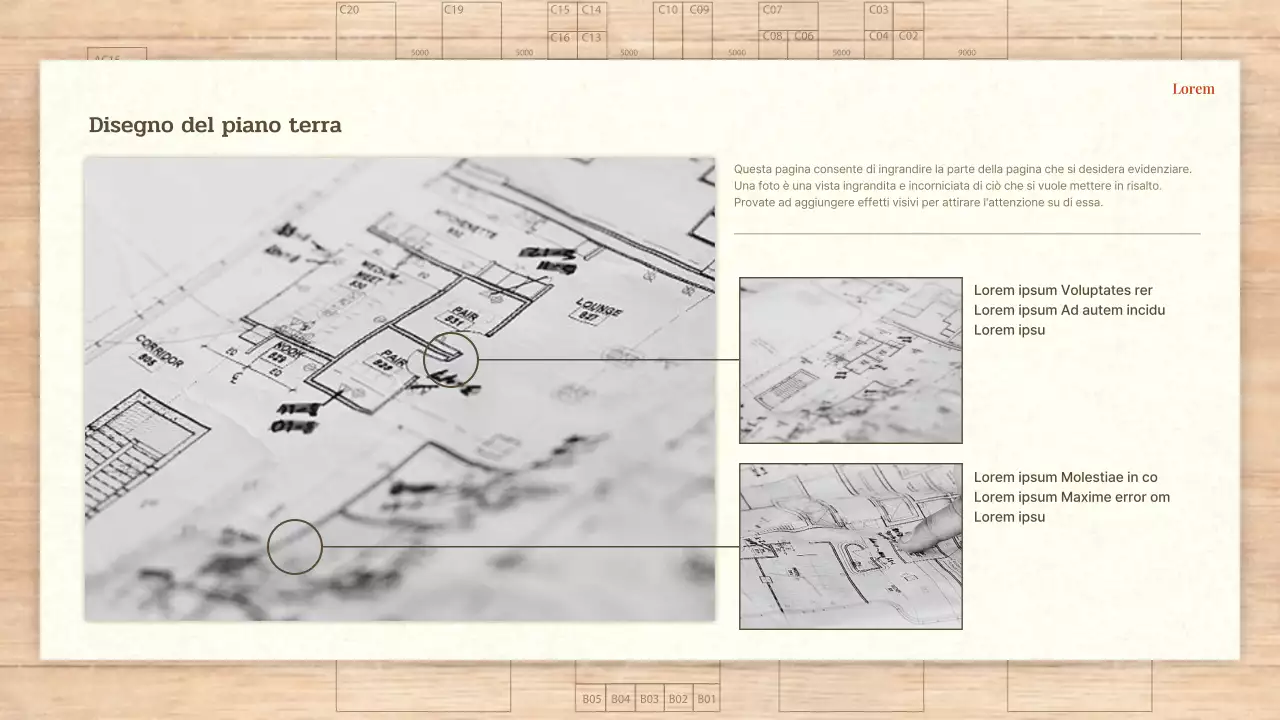 Un brief di architettura e design semplice in rosso e beige