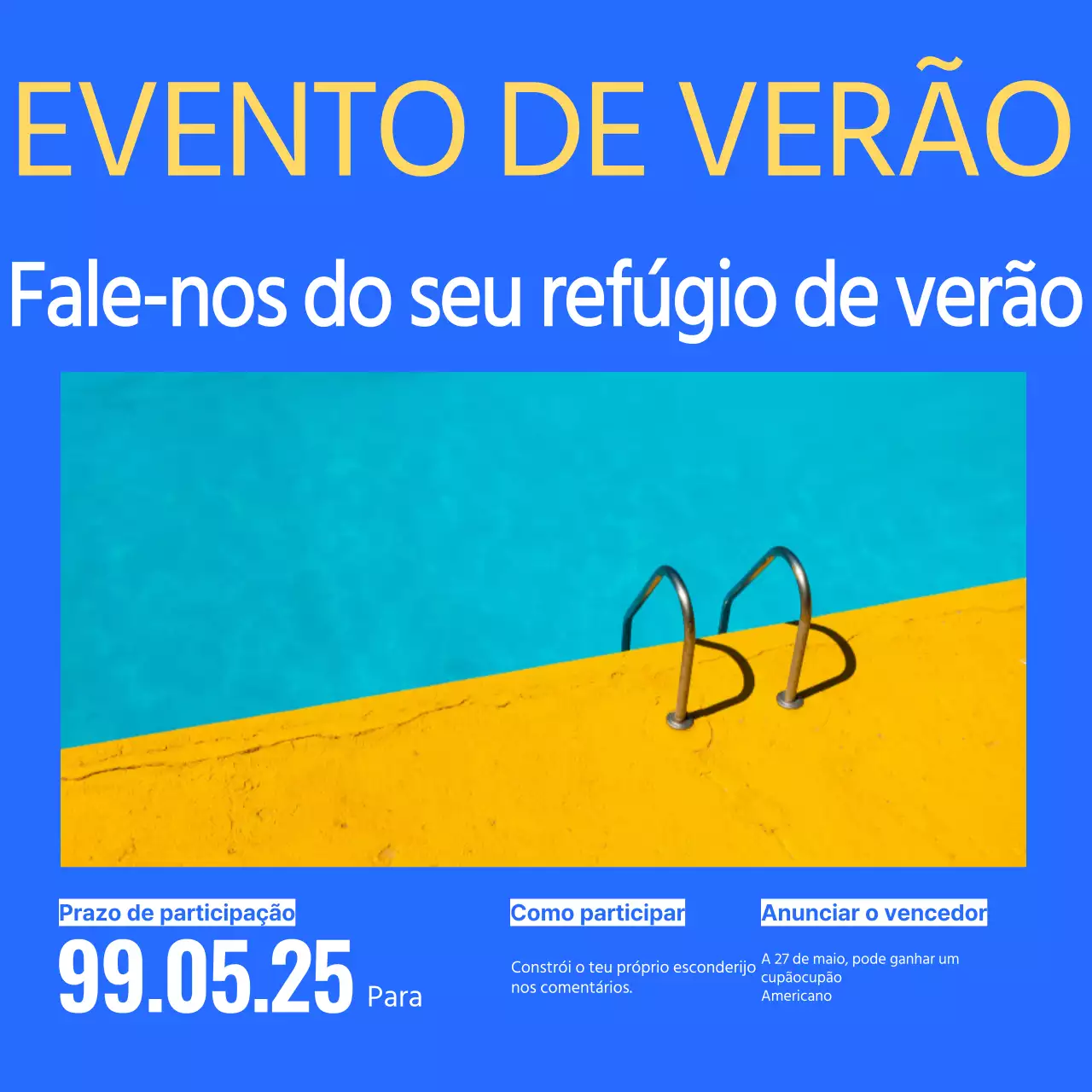 Anúncios simples de eventos de verão em amarelo e azul