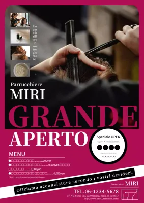 Pubblicità per un parrucchiere moderno ed elegante in rosso e nero