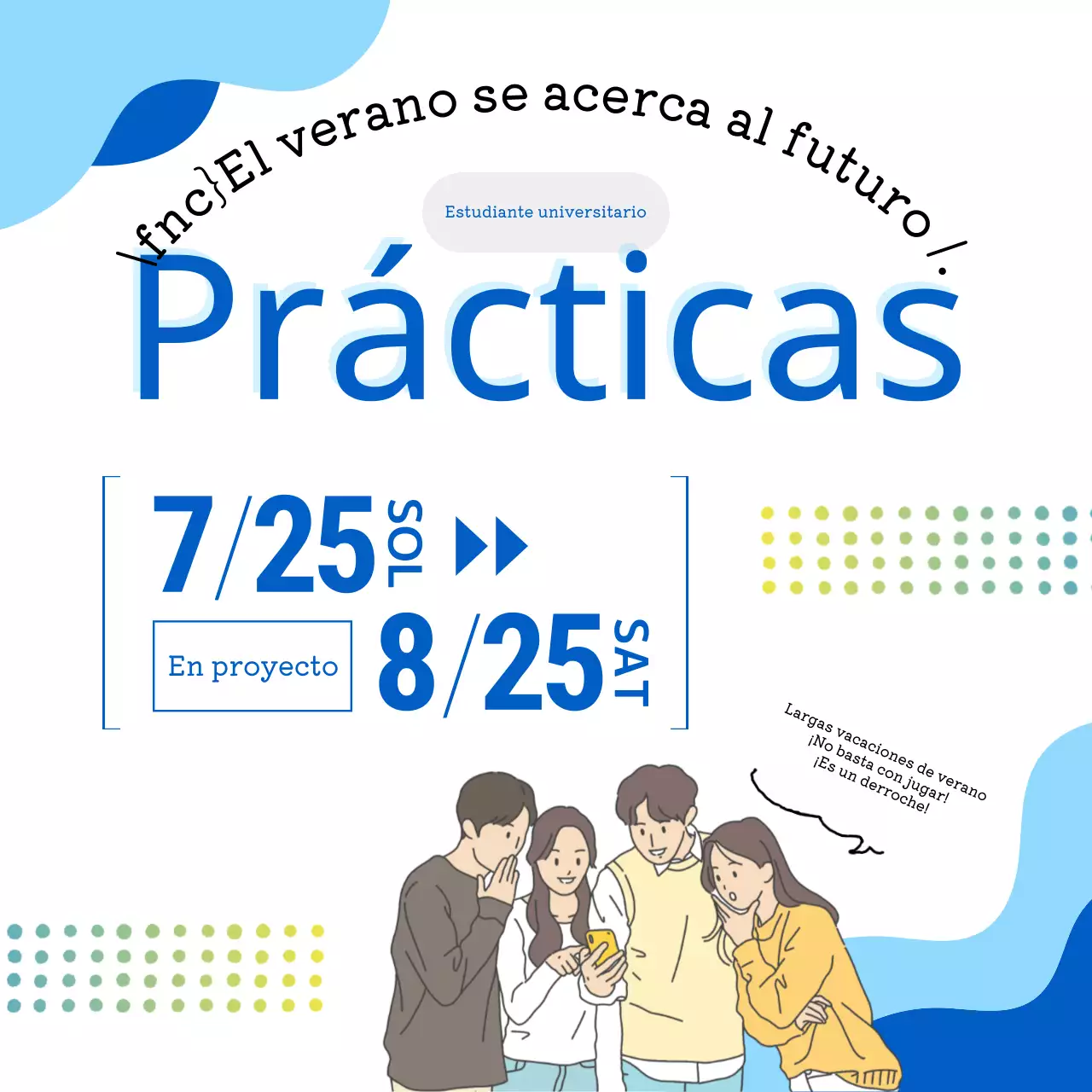 Un sencillo anuncio azul y blanco de contratación de becarios universitarios