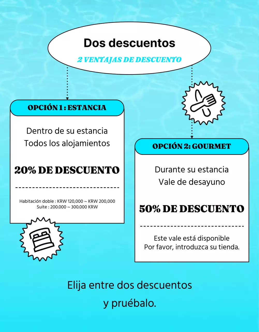 Anuncia ofertas de hoteles con toques de amarillo y azul claro