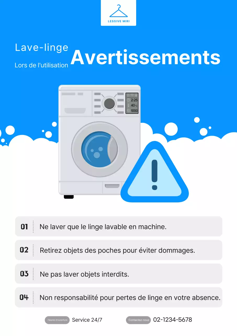 Un simple avis de blanchisserie blanc et bleu clair