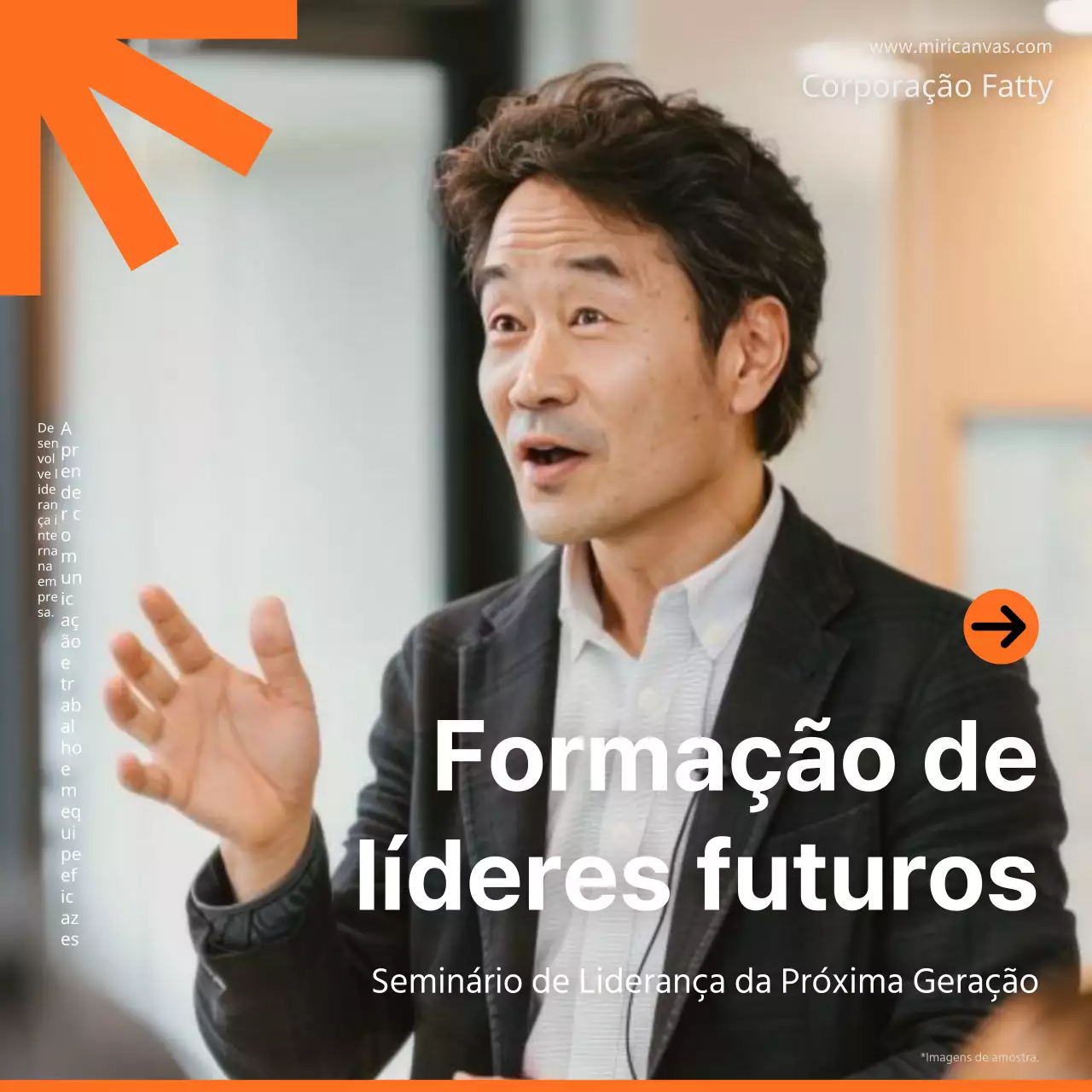 Promover o recrutamento para um seminário simples de desenvolvimento da liderança em laranja e branco