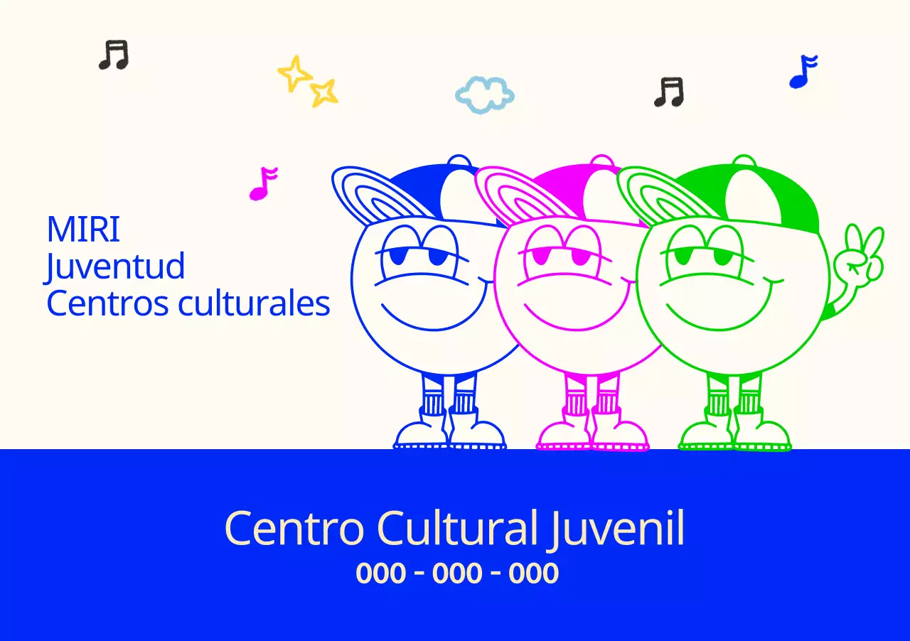 Luminoso y coqueto centro cultural juvenil con personajes juveniles