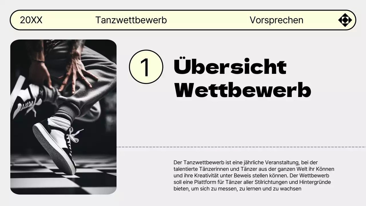 Werben Sie für Ihr Tanzvorsprechen in den Trendfarben Grau und Gelb