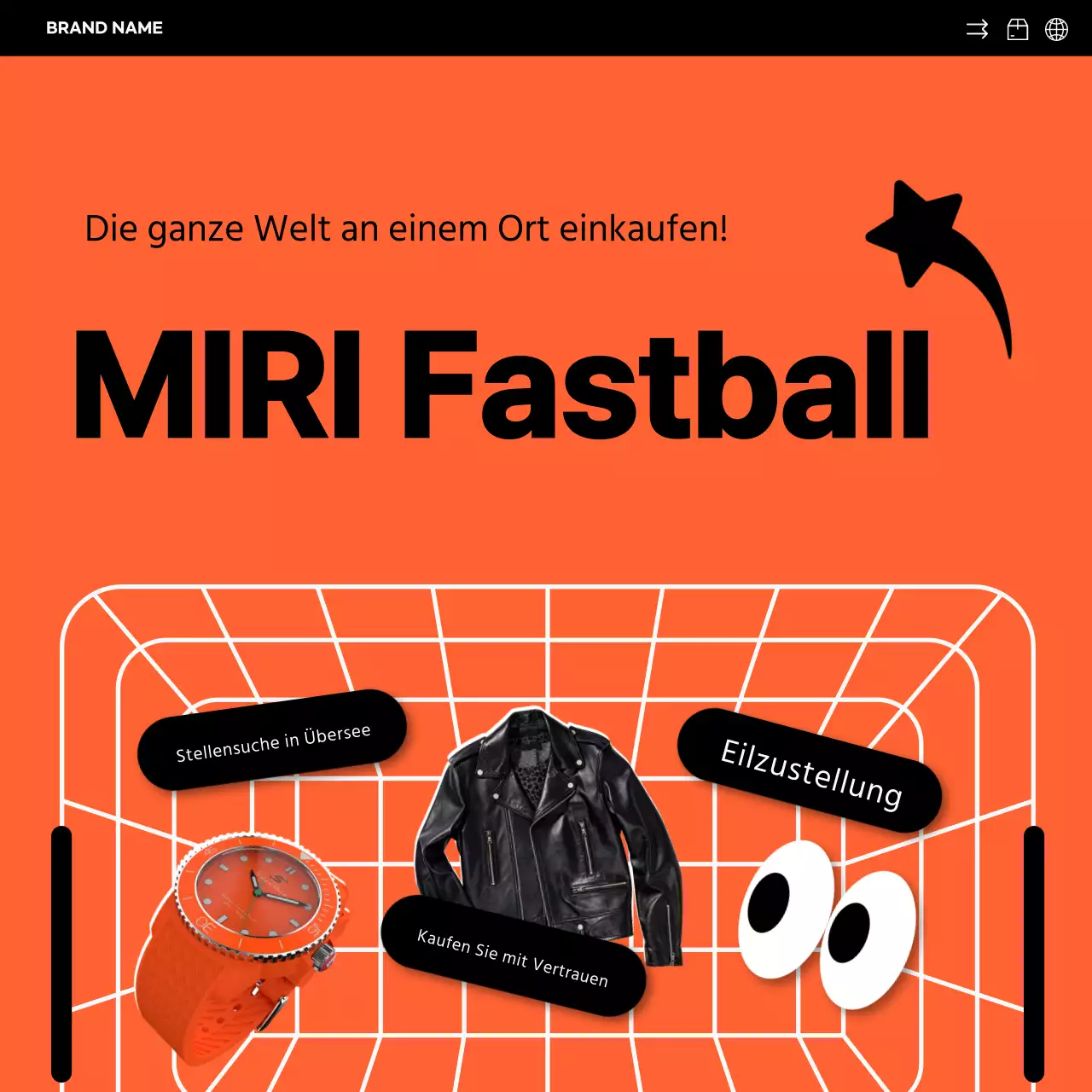 Einfache orange-schwarze Übersee-Direktverkaufswerbung in den sozialen Medien