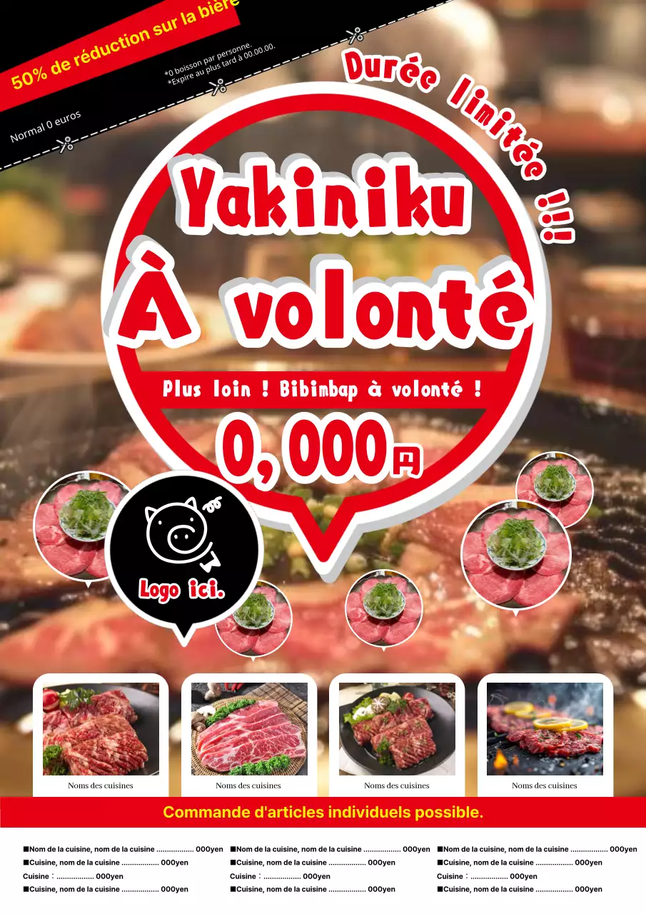 Simple annonce de viande à volonté avec un coupon rouge et blanc