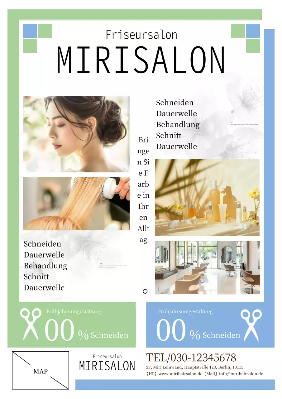 Moderne geometrische Schönheitssalon Werbung in grün und blau