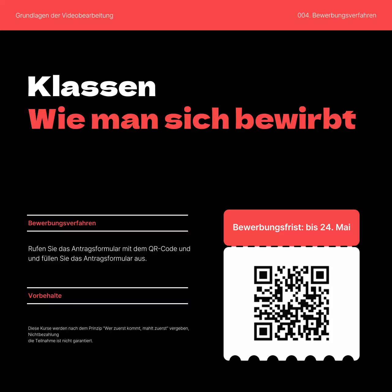 Förderung eines einfachen rot-schwarzen Videoschnittkurses zur Selbstverbesserung