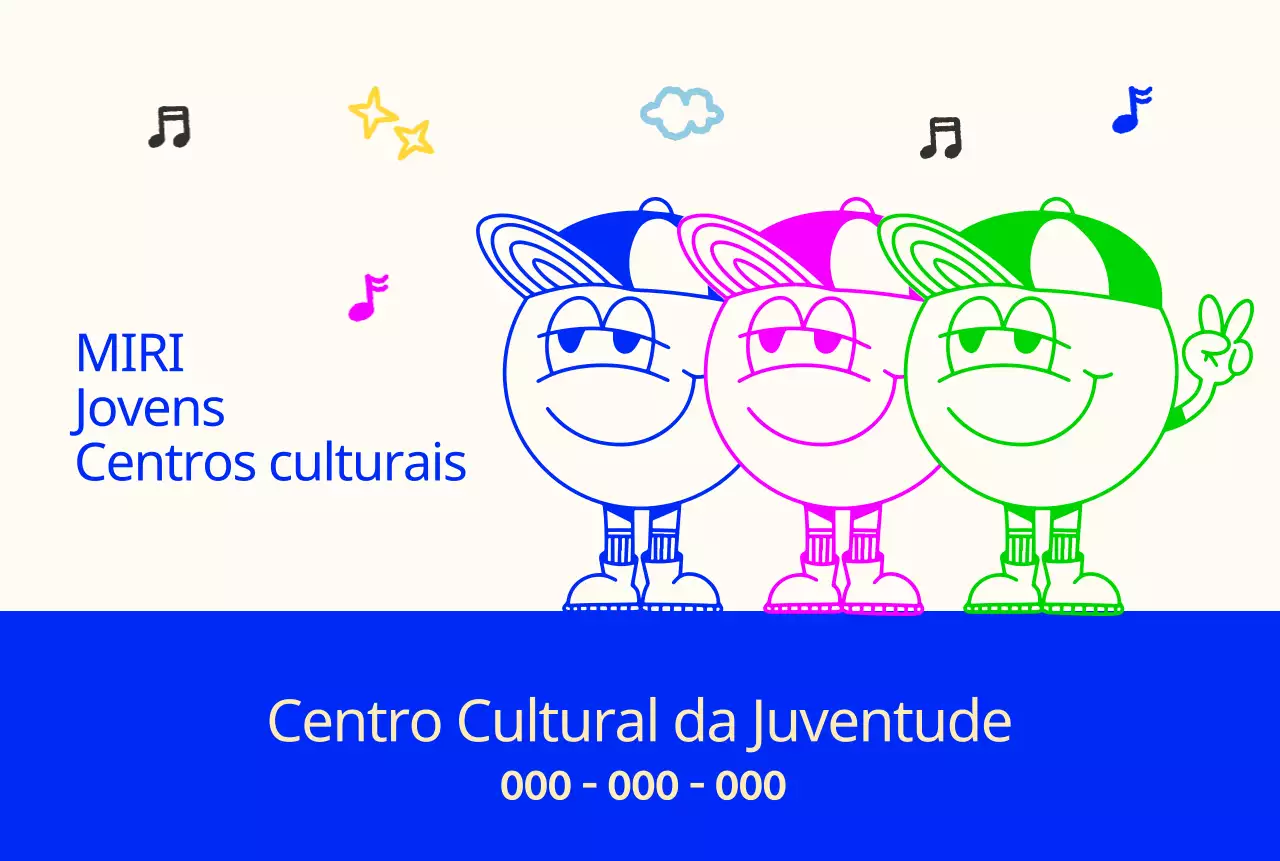 Centro cultural juvenil luminoso e giro com personagens juvenis