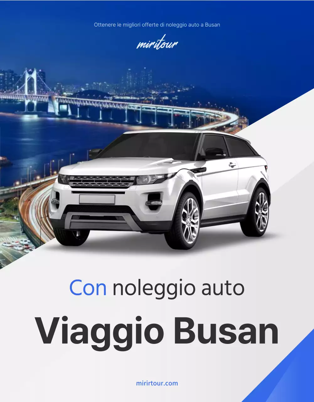 Semplice annuncio di noleggio auto di un'agenzia di viaggi in blu e arancione