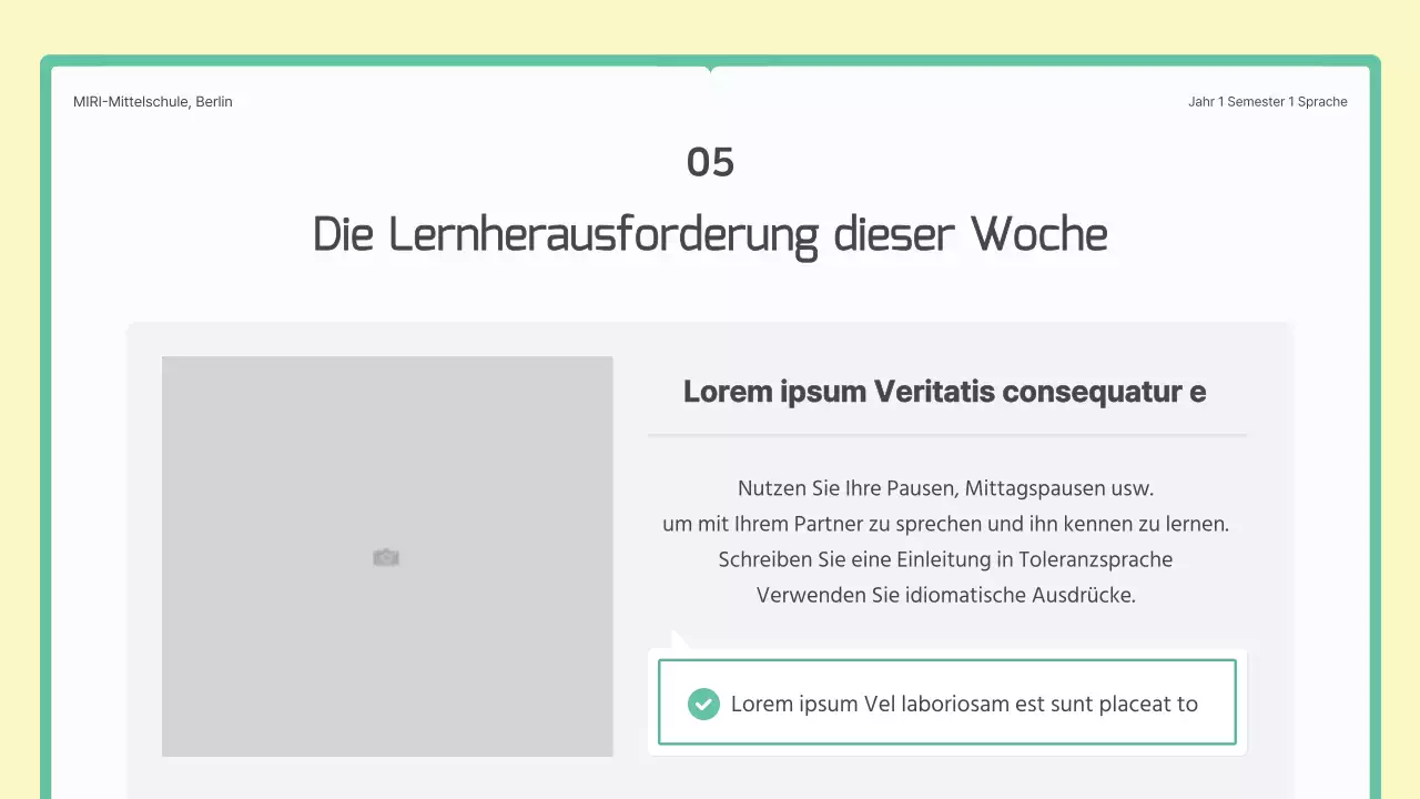 Ein grünes und gelbes Buchkonzept für den Unterricht von koreanischen Redewendungen in der Mittelstufe