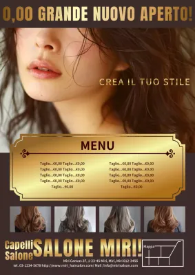 Pubblicità per un salone di parrucchiere elegante e classico in marrone e oro