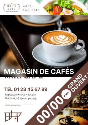 Publicité simple pour l'ouverture d'un café en blanc