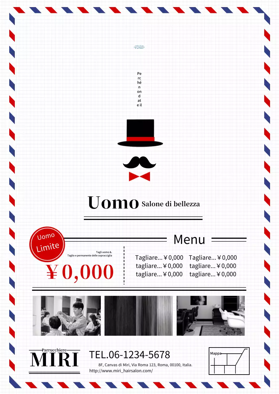 Pubblicità semplice e moderna di un negozio di barbiere per uomo in bianco e rosso