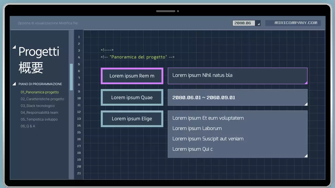 Prospetto del programma di codifica per sviluppatori in stile cyber in blu navy e giallo
