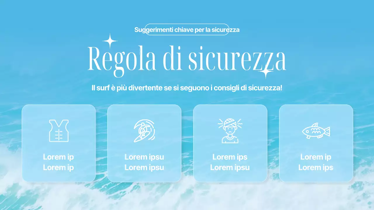 Annuncio per un negozio di surf alla moda in azzurro