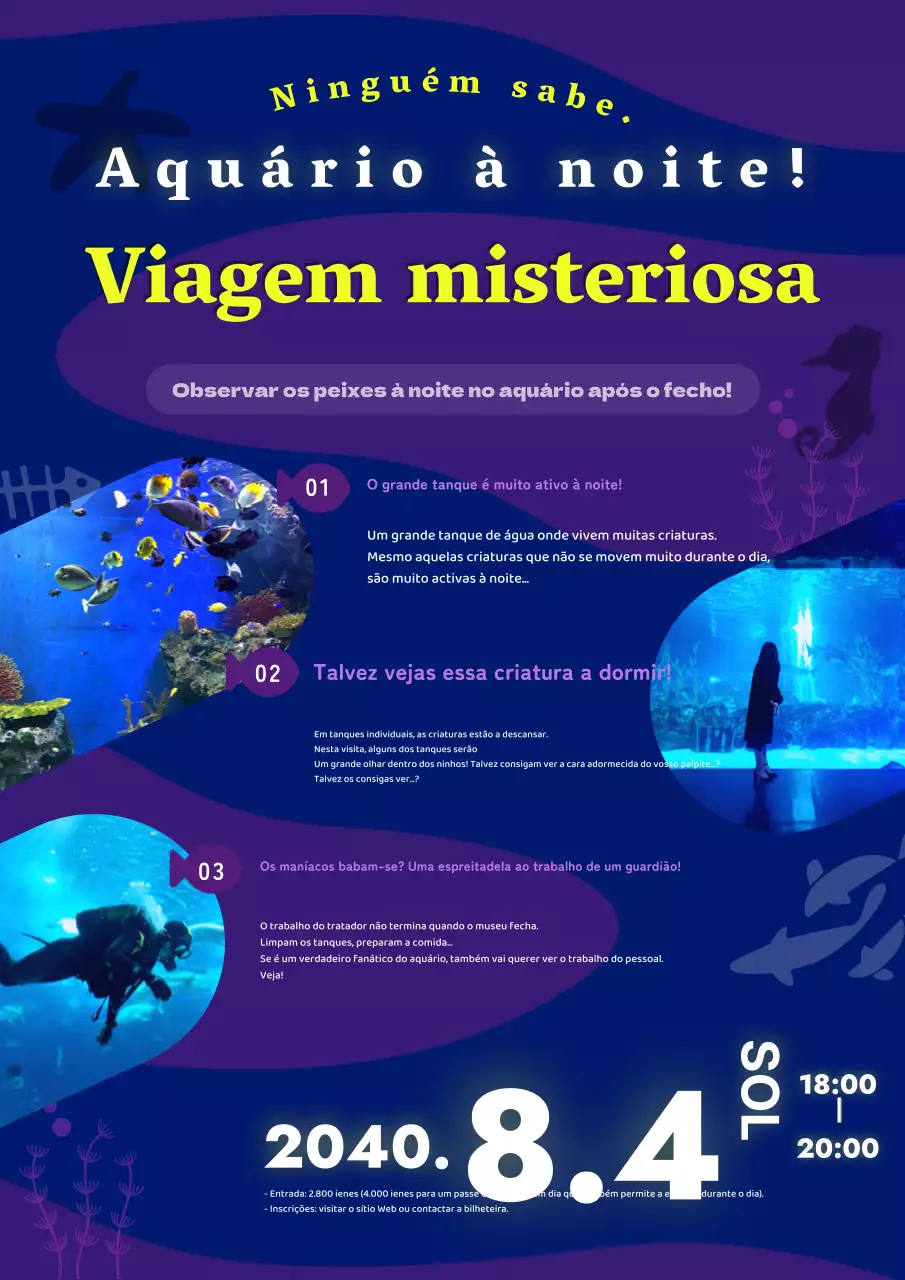 Anúncio da visita ao Aquário Mistério Marinho e Púrpura