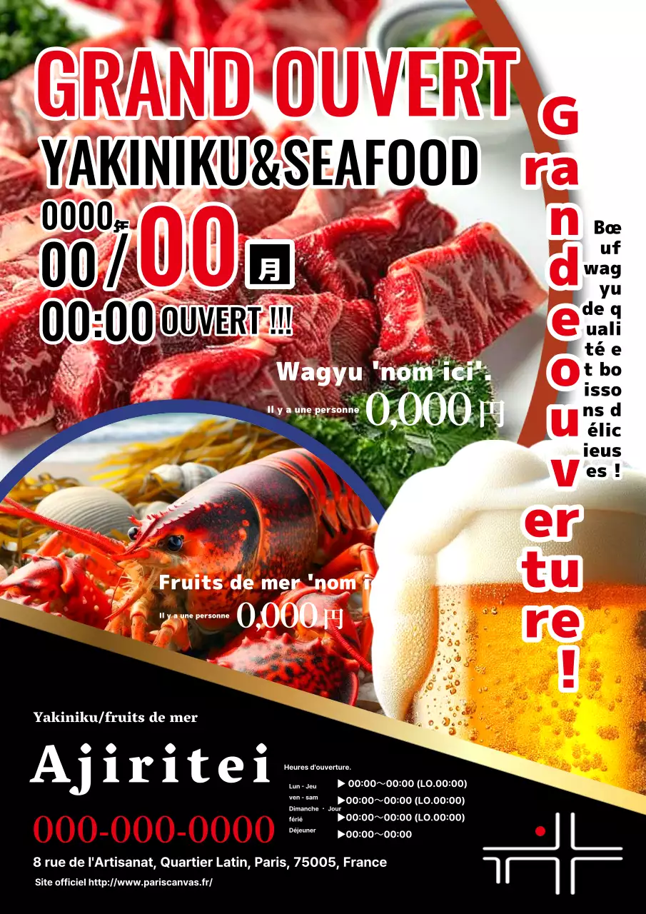 Publicité pour la foire d'ouverture du bulgogi blanc simple et des fruits de mer