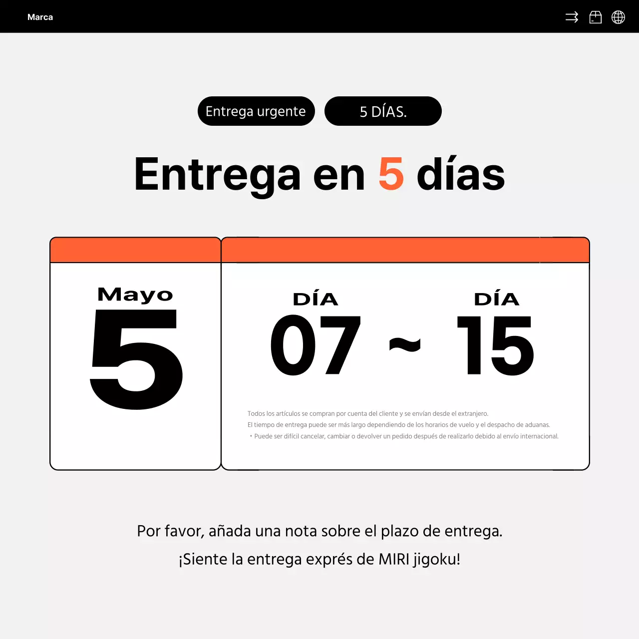 Sencilla promoción en redes sociales de la venta directa al exterior en naranja y negro