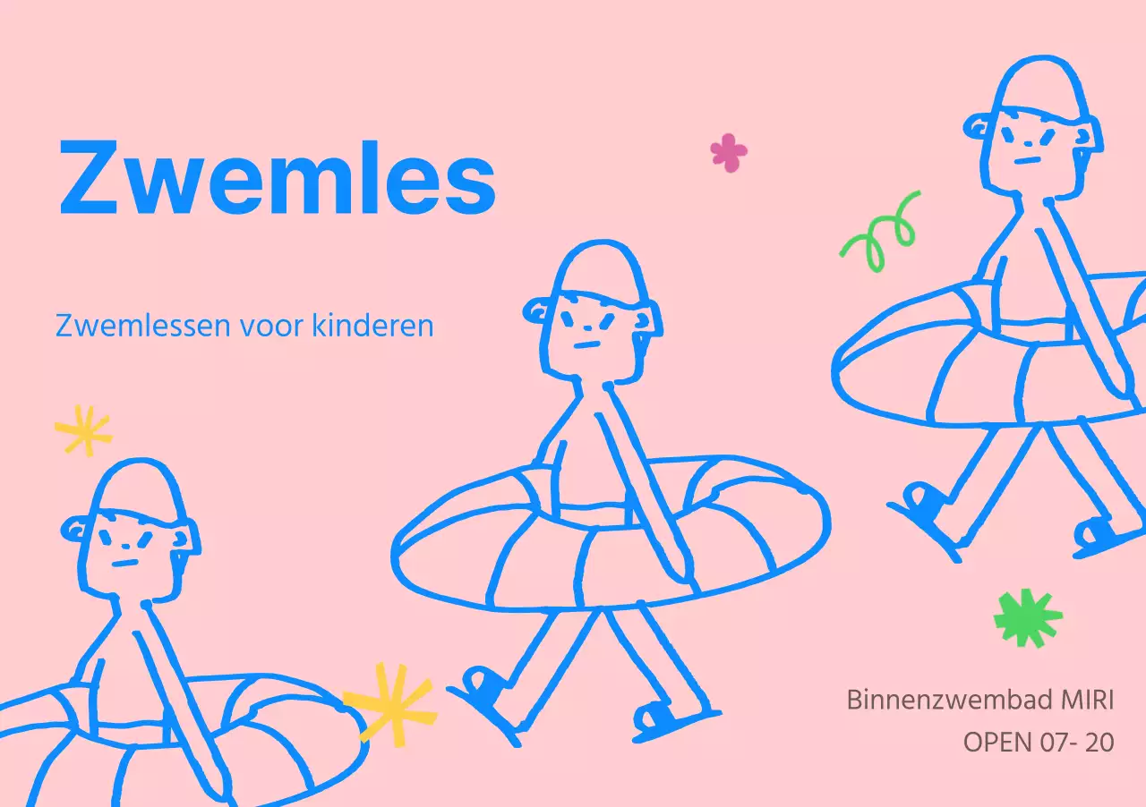 Blauwe en roze zwem- en bewegingscentra voor kinderen promoten