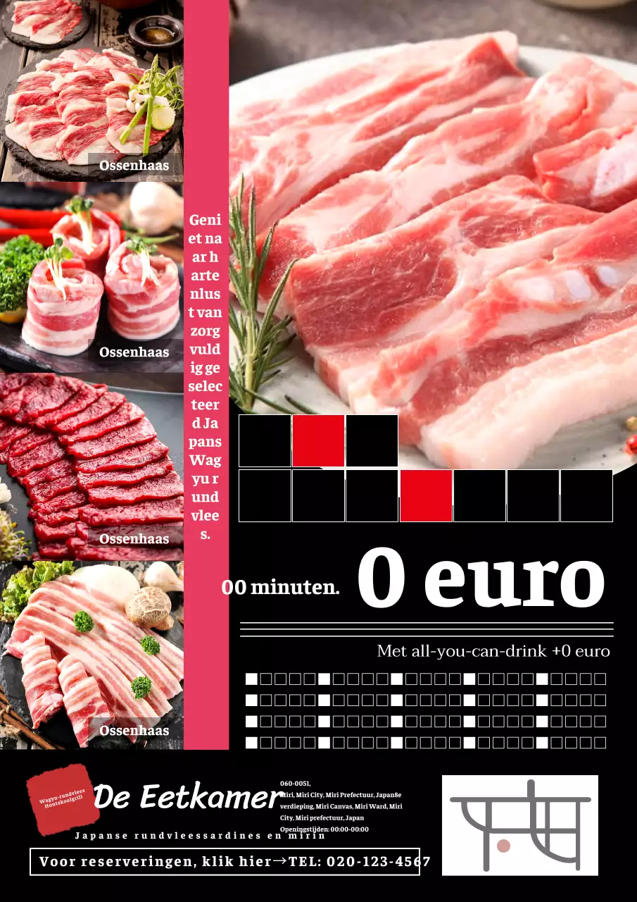 Eenvoudige zwart-wit reclame voor wagyu-winkel