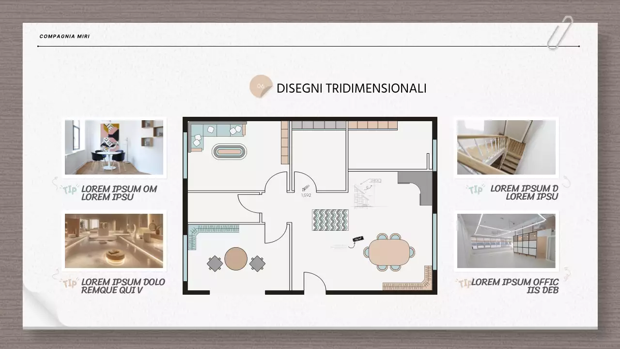 Relazione di architettura moderna e planimetria in beige e azzurro
