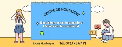 Pour la promotion d'un centre de conseil avec des illustrations bleues et jaunes d'étudiants