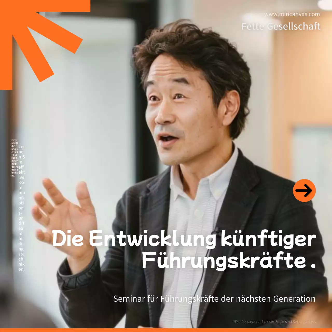 Förderung der Rekrutierung für ein einfaches orange-weißes Seminar zur Entwicklung von Führungskräften