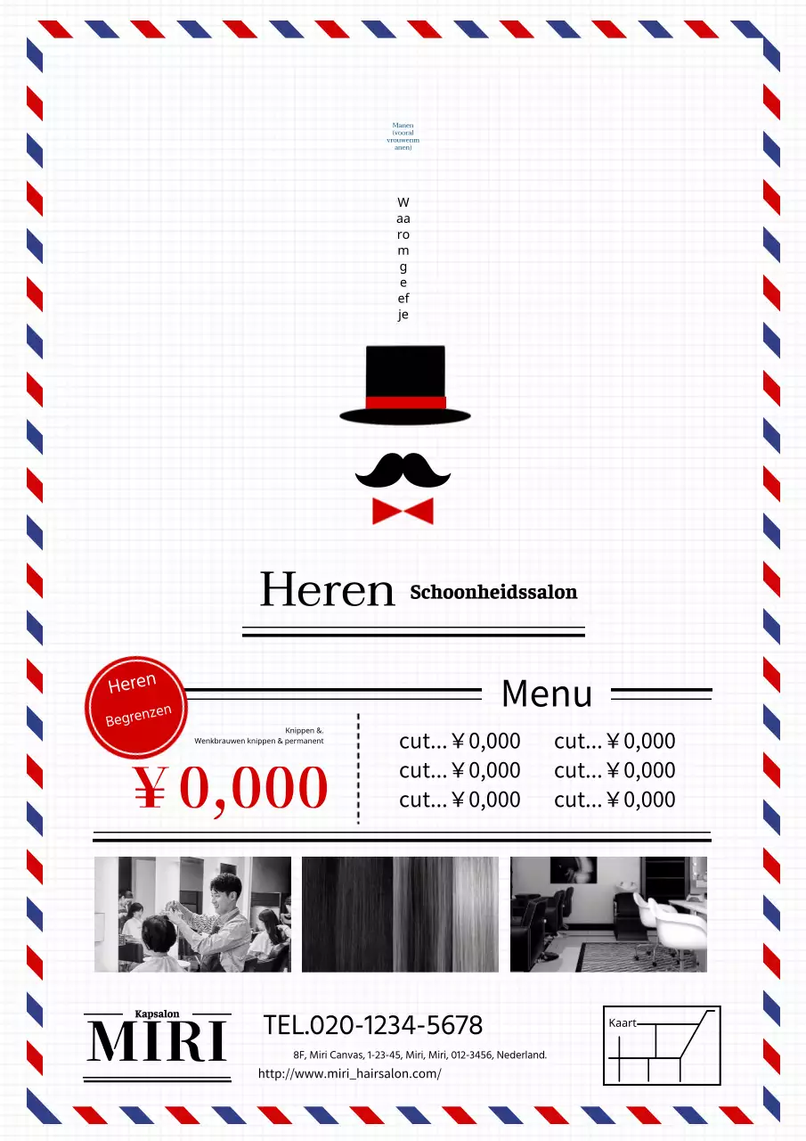 Eenvoudige en moderne herenkappersreclame in wit en rood