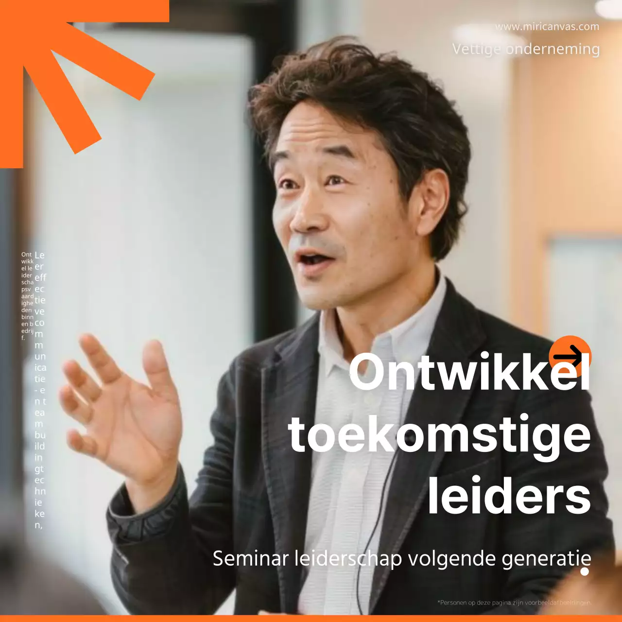 Werving stimuleren voor een eenvoudig oranje en wit seminar over leiderschapsontwikkeling