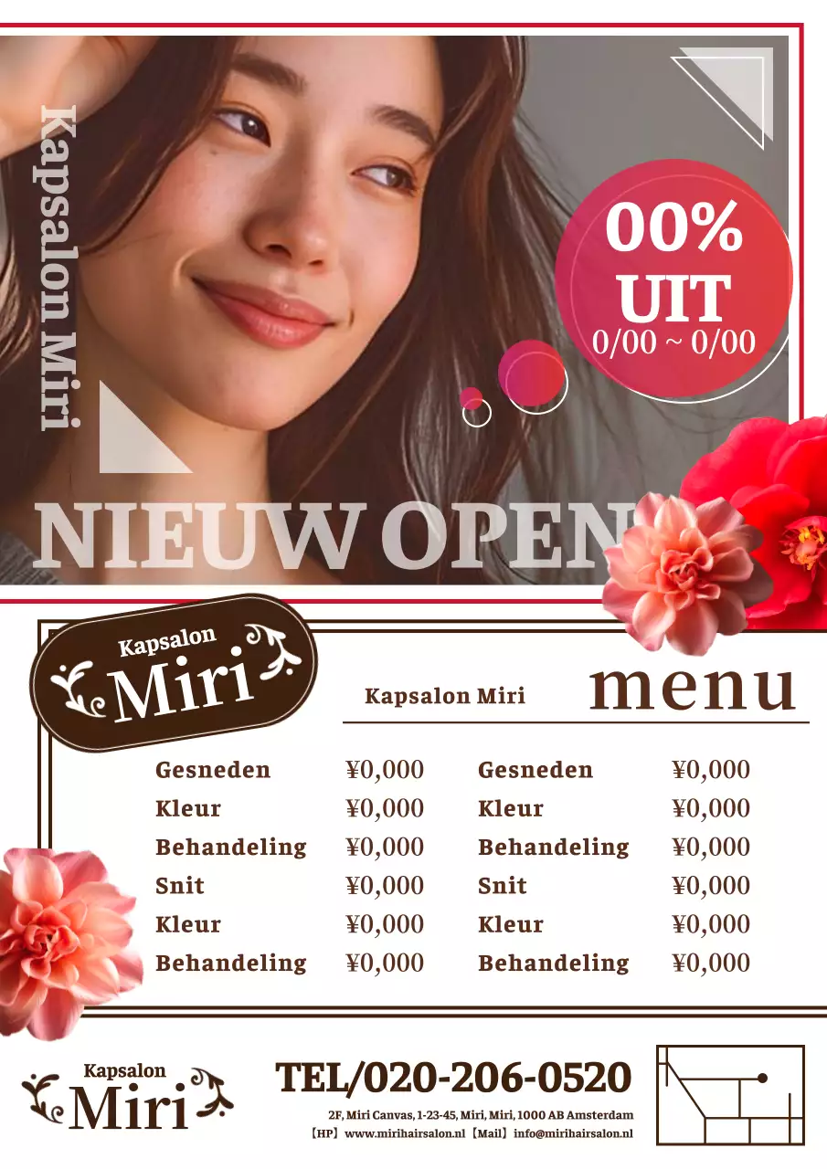 Strakke en stijlvolle kapsalonreclame in rood en wit