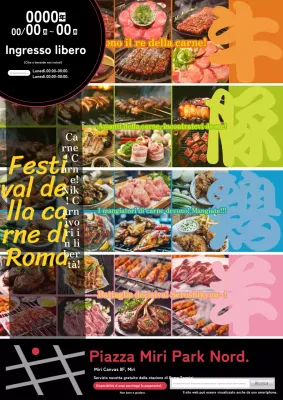 Pubblicità della sagra della carne di macelleria nera e multicolore