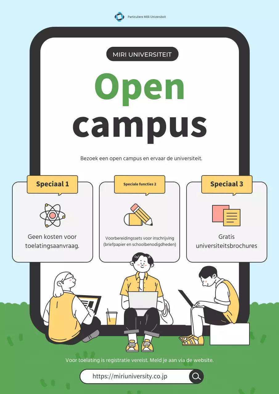 Trendy open campus advertentie in lichtblauw en groen