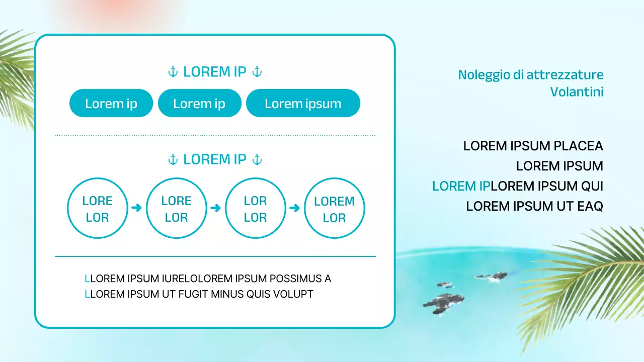 Annuncio per l'inserimento di un negozio di surf con un'atmosfera tropicale in menta e blu