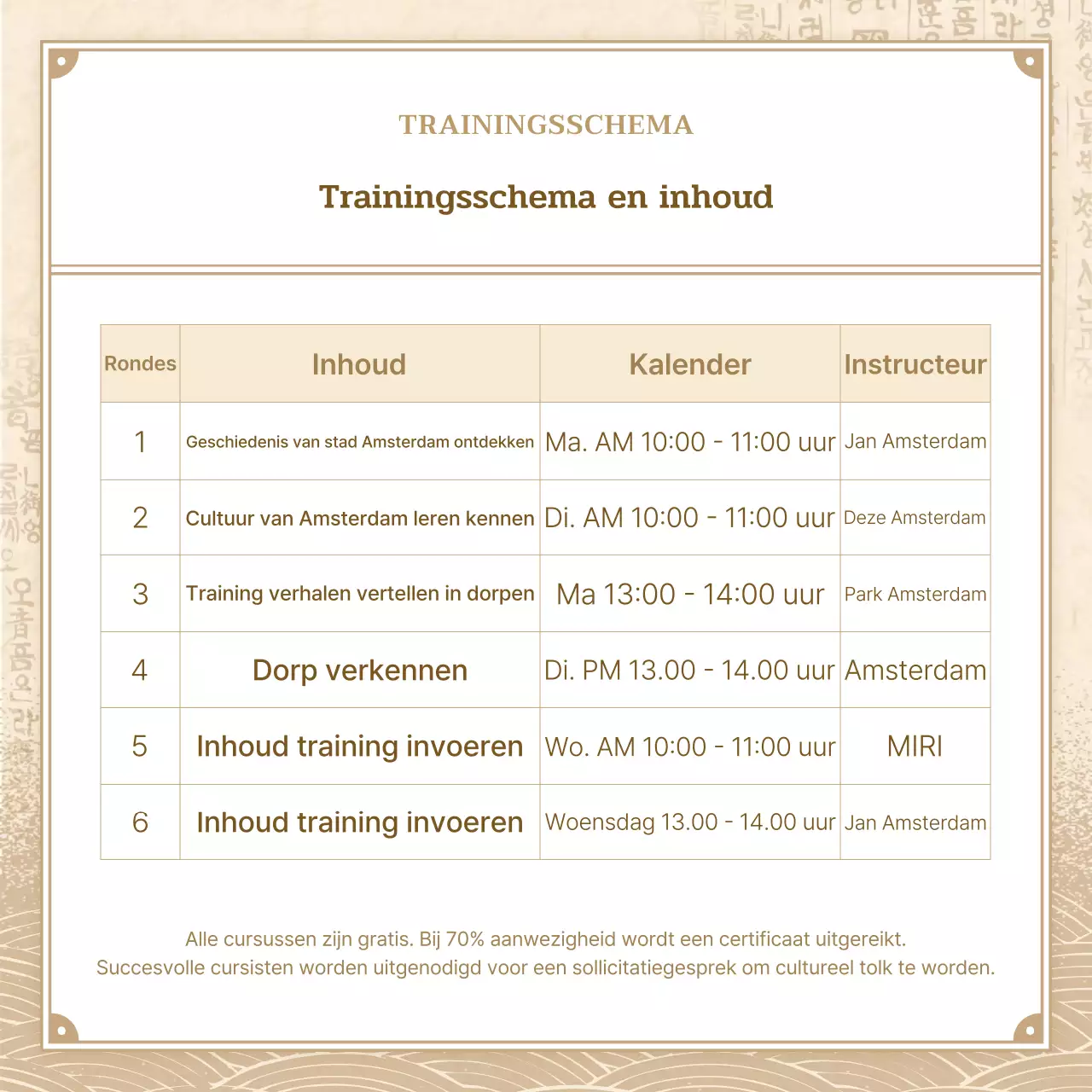 Beige en bruin, traditionele uitstraling Culturele tolken gezocht