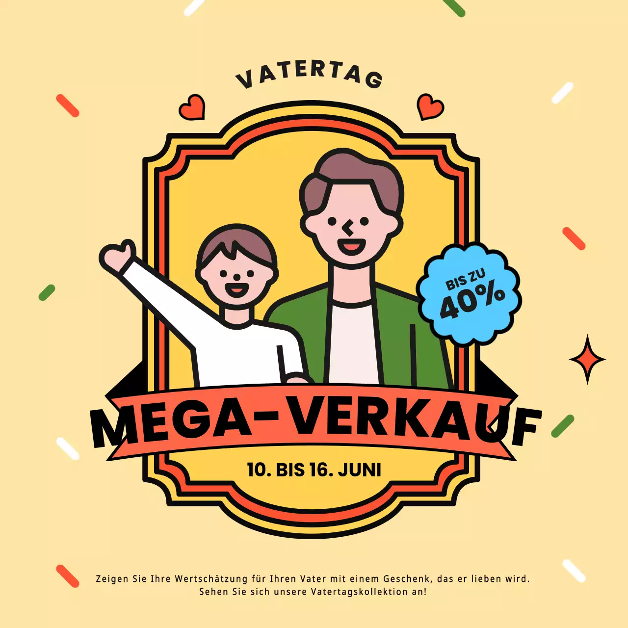 Einfache Geschenkanzeige zum Vatertag in Orange und Gelb