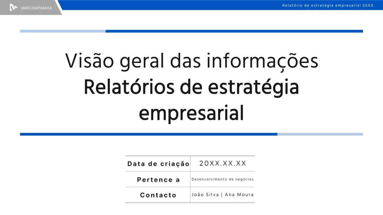 Um relatório simples de estratégia empresarial a azul e preto