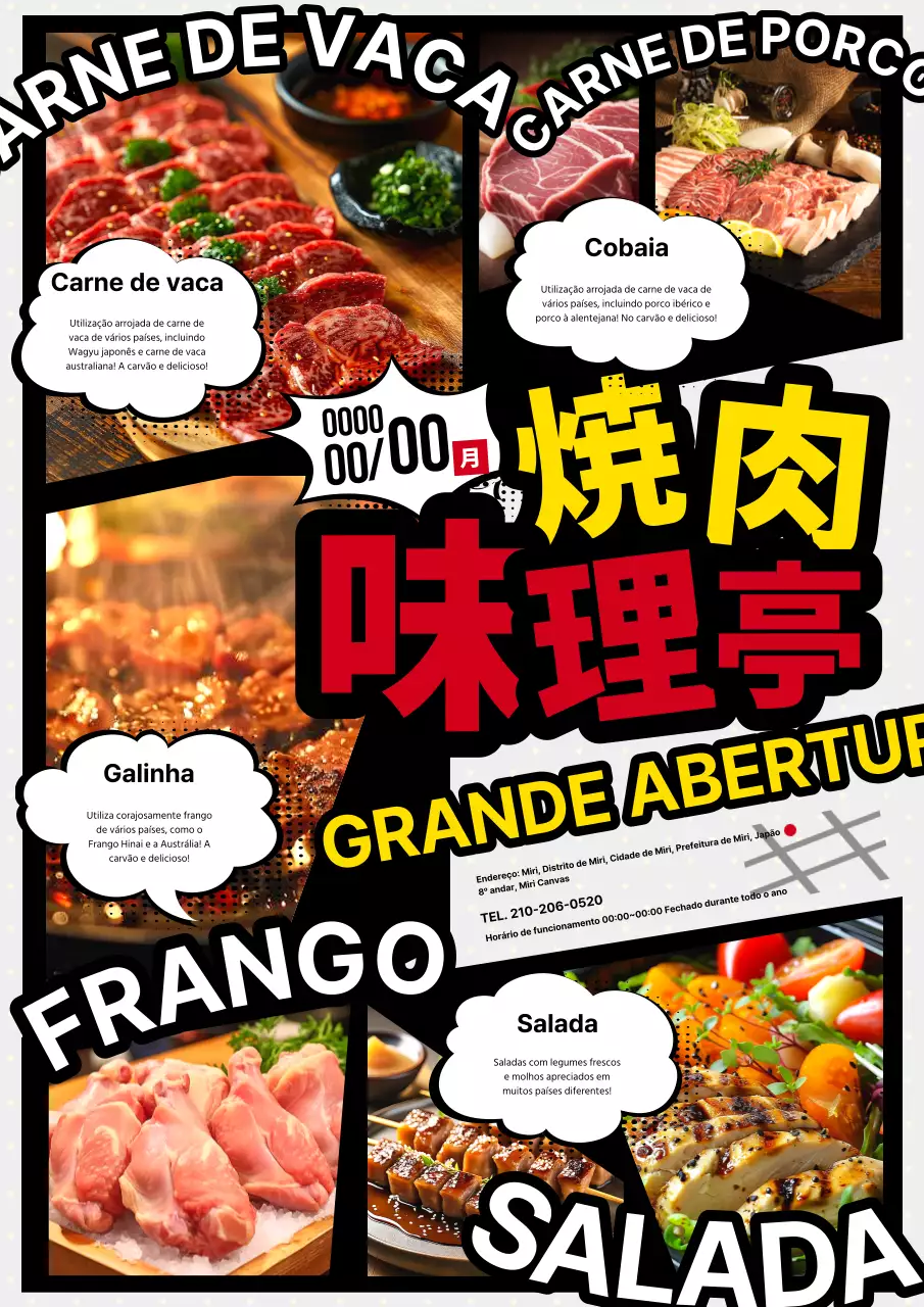Anúncio aberto de bulgogi simples em estilo cartoon preto