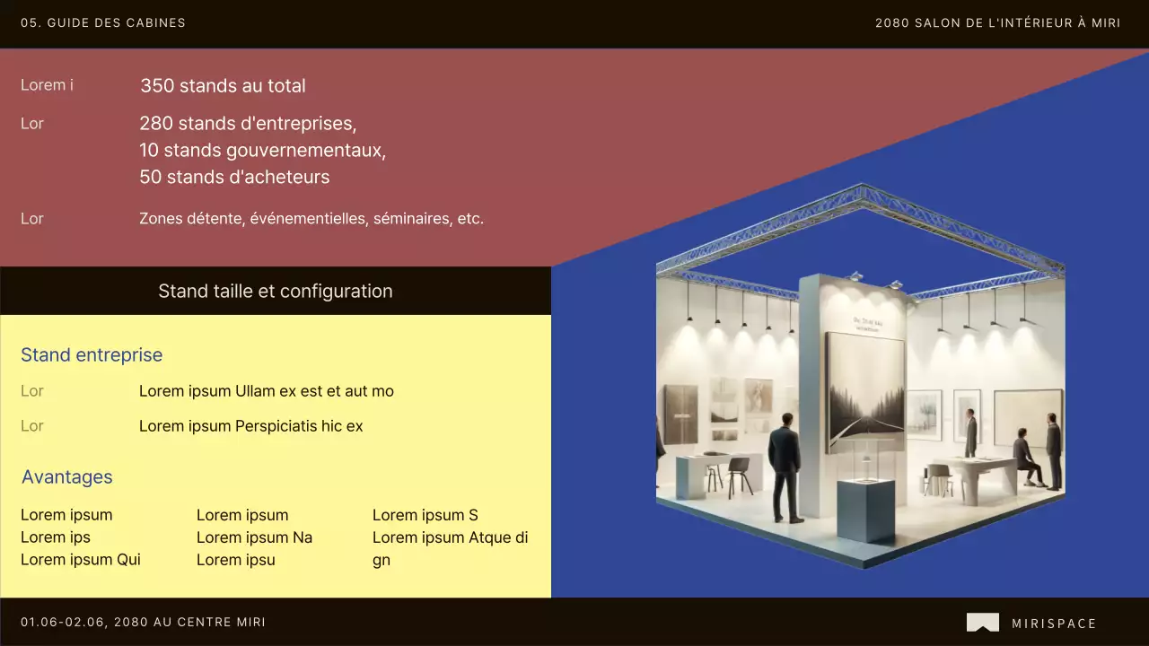 Promouvoir l'appel à participation des entreprises au salon de l'intérieur moderne brun et bleu