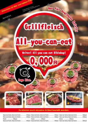 Einfache All-you-can-eat-Fleischwerbung mit einem rot-weißen Coupon