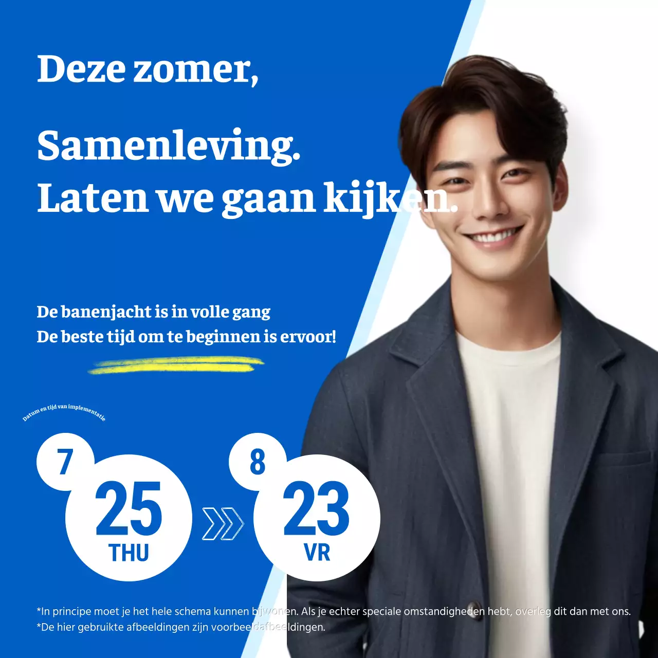 Stageaankondiging met blauwe en verfrissende zomervakantie